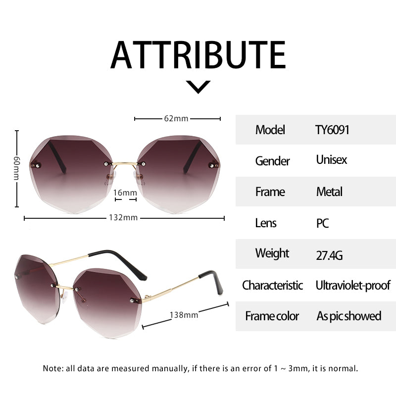 Laser Finished Premium Rimless Alloy Sunglasses for Women || LFR001HVR