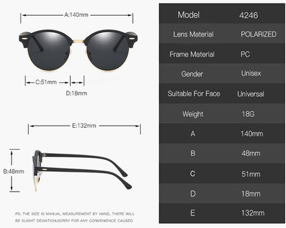 Round Polarized Half Rim Unisex Sunglasses || PCR001HVR