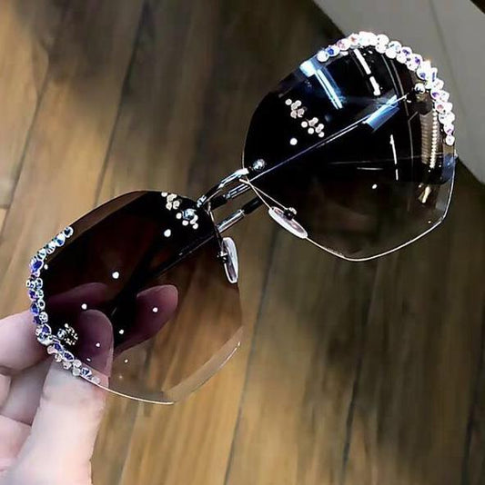 Designer Diamond Metal Frame Rimless Sunglasses for Women || DD003HVR